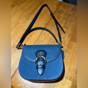 Coach Two-Tone Blue Leather & Suede Saddle Crossbody/shoulder bag